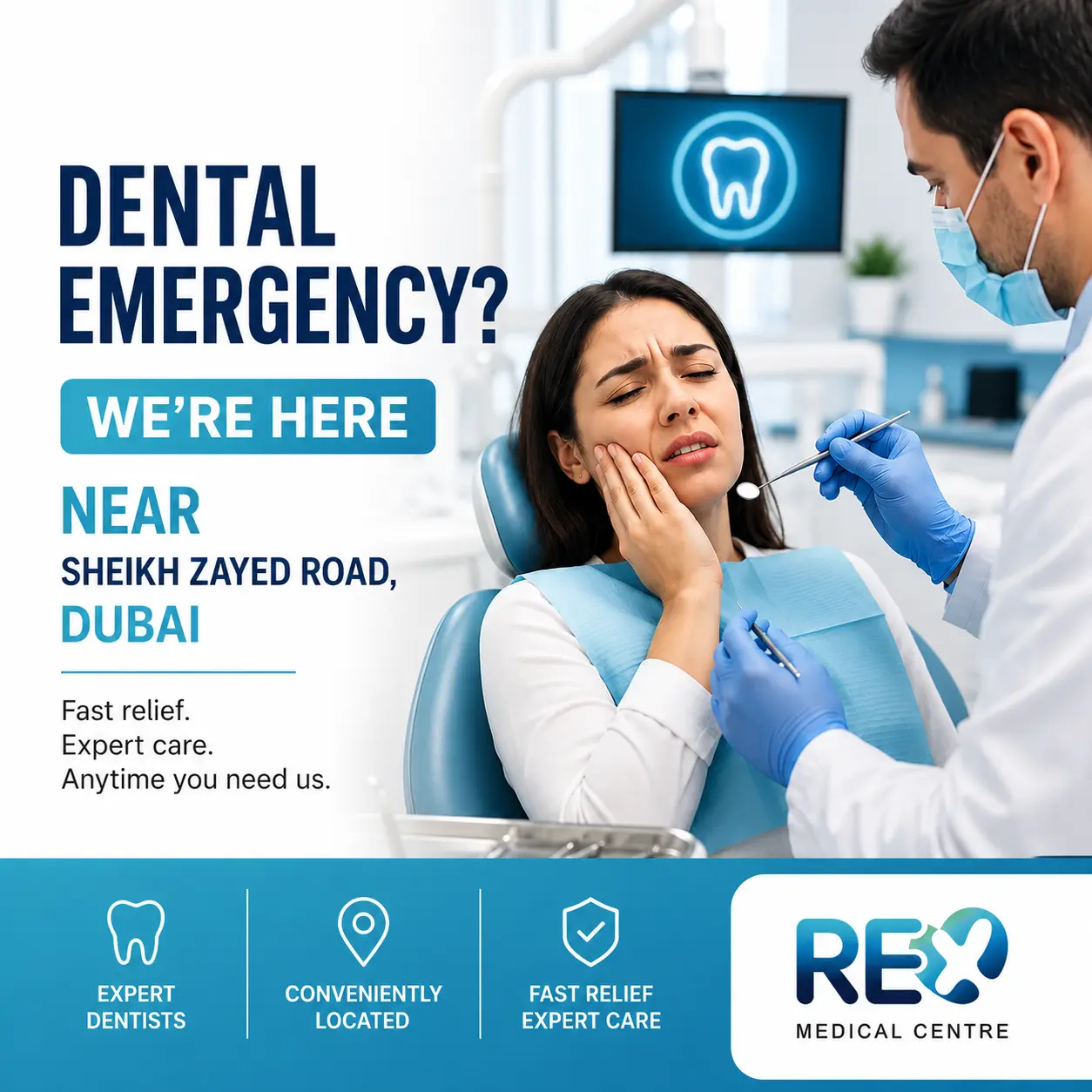 Emergency dental care near Sheikh Zayed Road, Dubai at Rex Dental Clinic