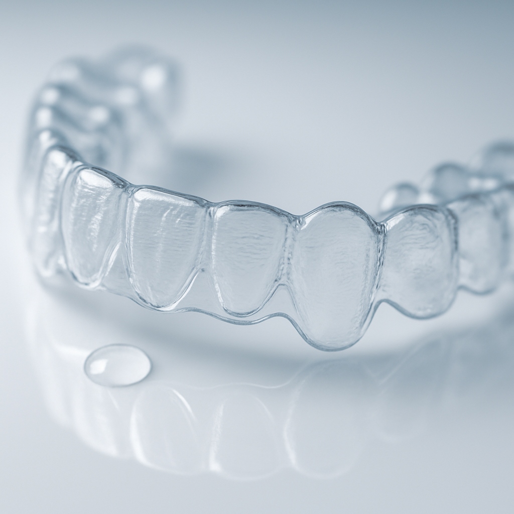 Close up of clear Invisalign aligner in Dubai